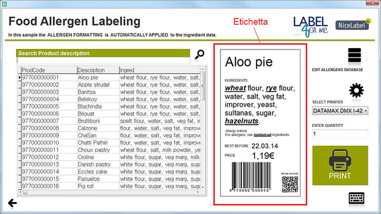 software gestione automatica per creazione di etichette alimentari a norma di legge ue 1169/2011